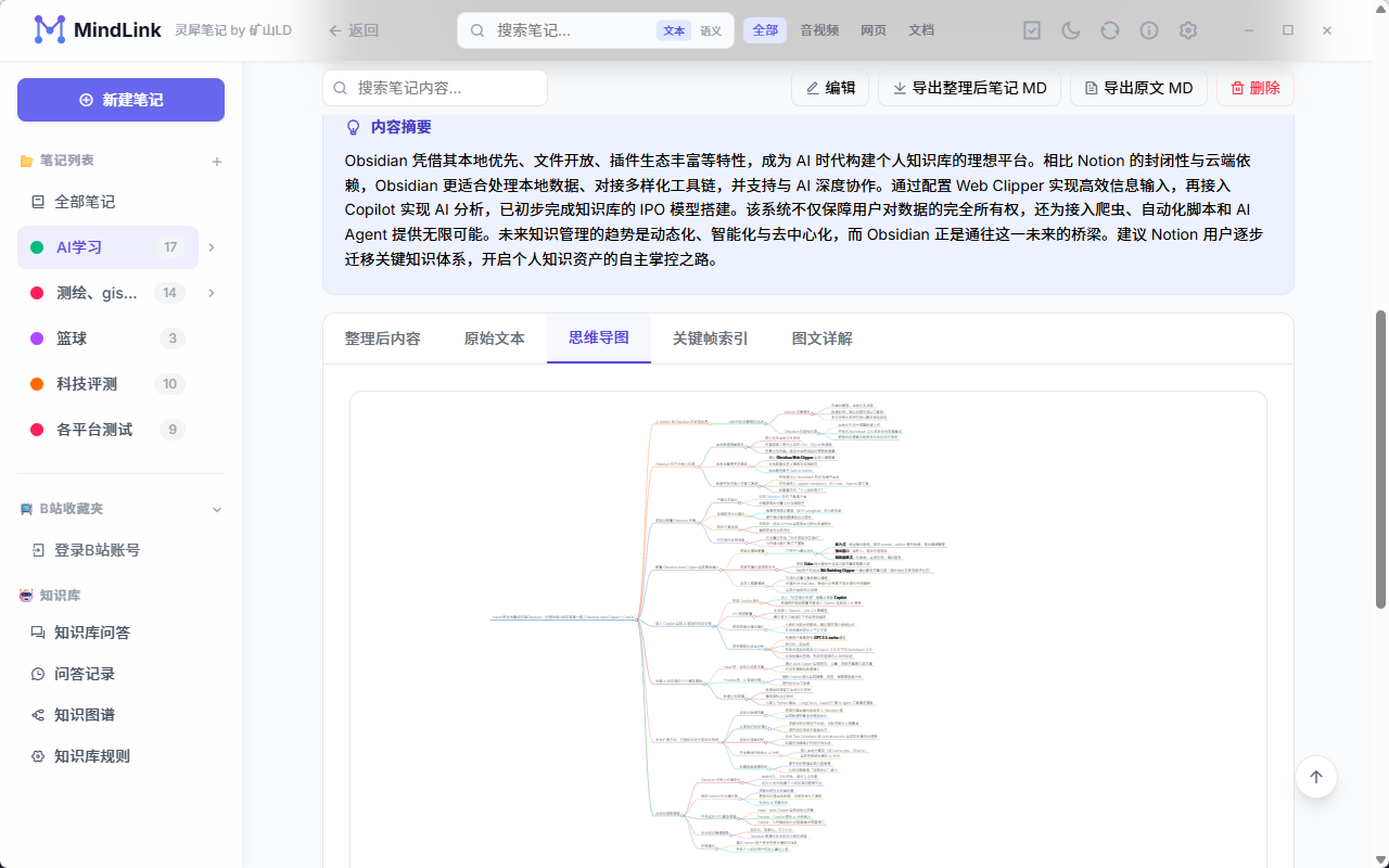 笔记详情与思维导图